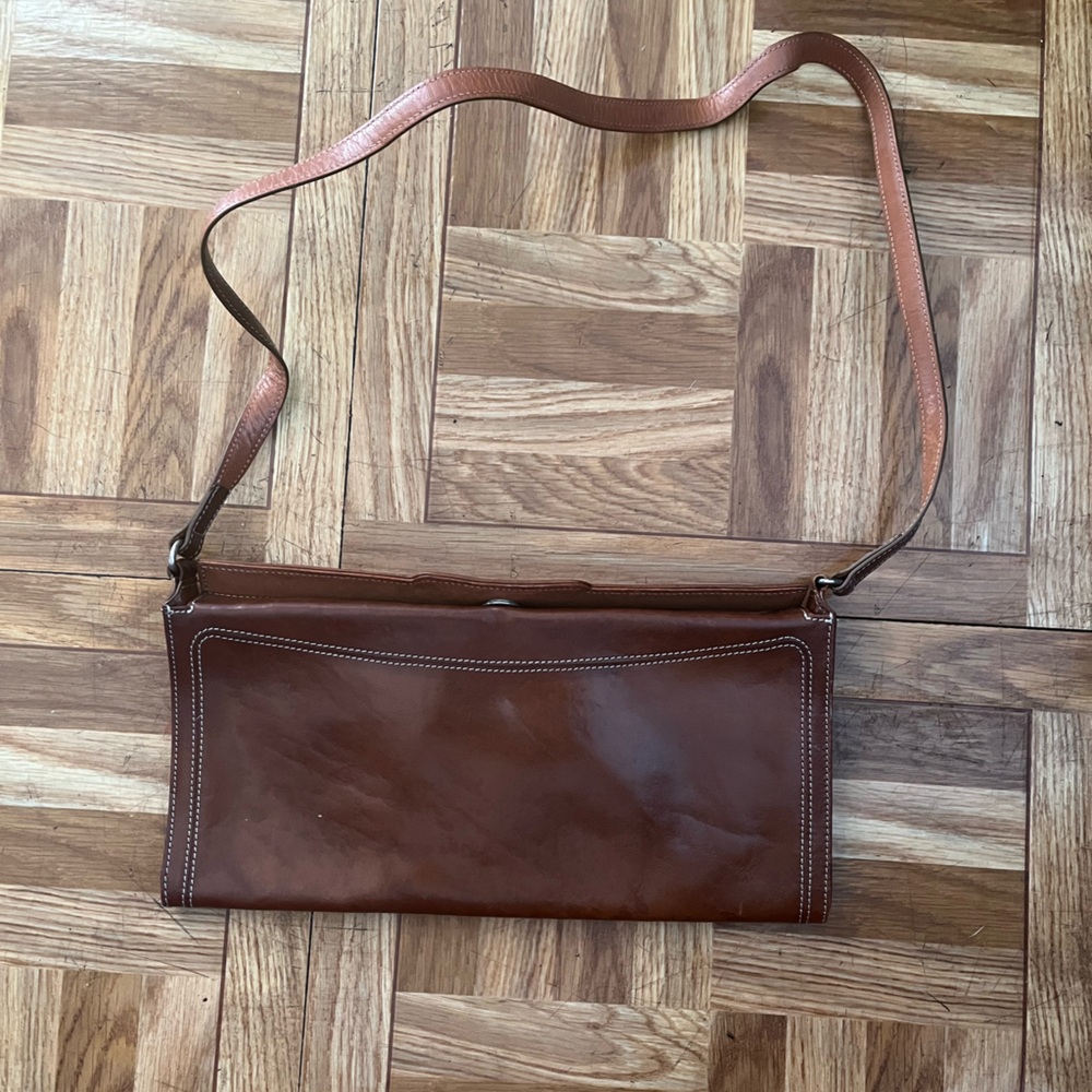 TUSK BROWN LEATHER SHOULDER BAG TRAVEL SHOULDER BAG SMALL LEATHER BAG PURSE
